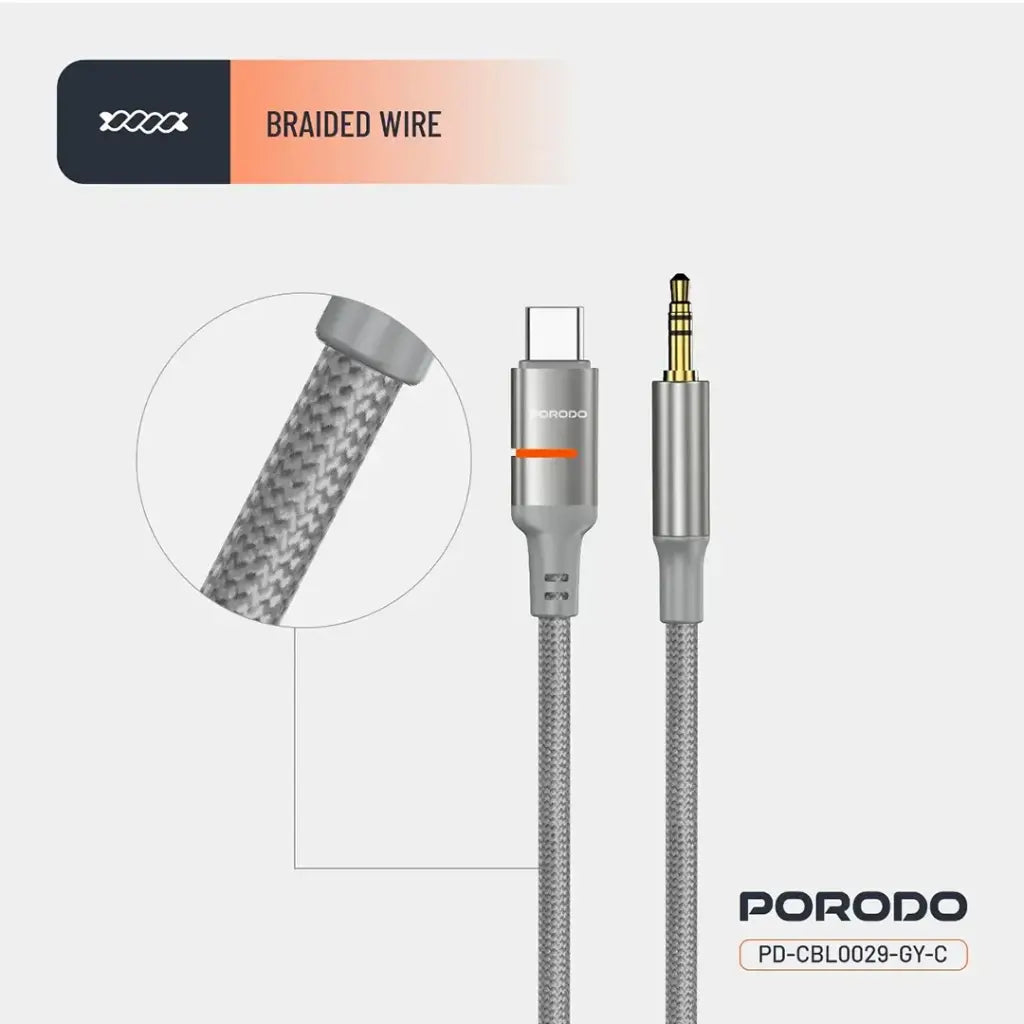 Porodo AUX to Lightning & USB-C LED Light Cable