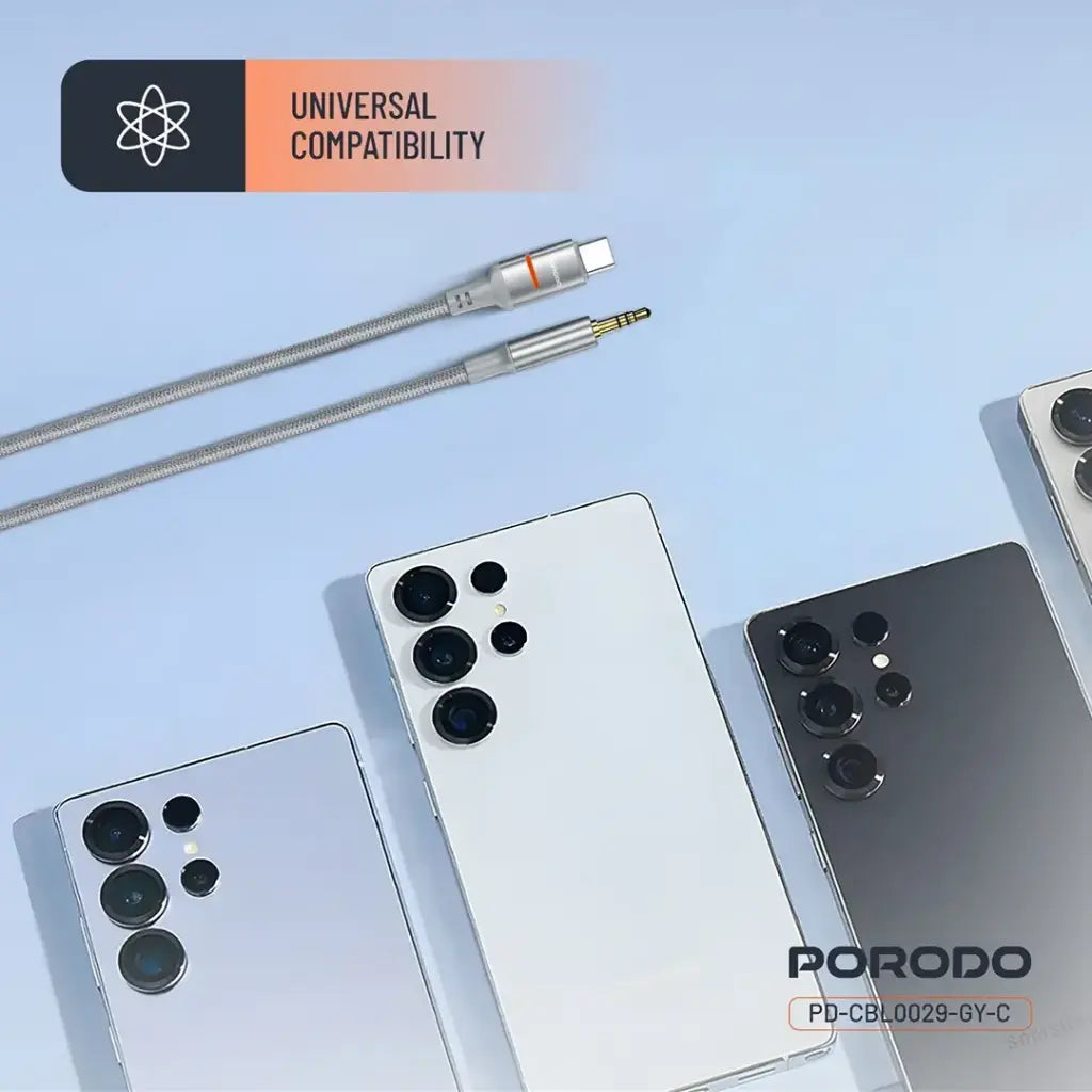 Porodo AUX to Lightning & USB-C LED Light Cable