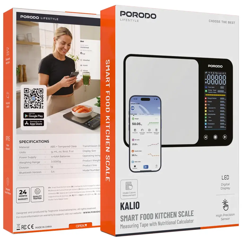 Porodo Kalio Smart Food Kitchen Scale with Measuring Tape & Nutritional Calculator