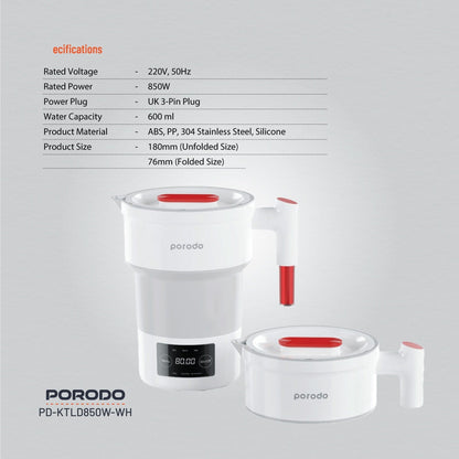 غلاية كهربائية محمولة قابلة للطي من بورودو، 850 واط/600 مل