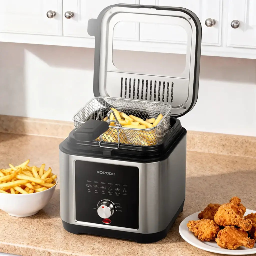 Porodo Stainless Steel 2.5L Deep Fryer with Adjustable Temperature & Non-Stick Tray