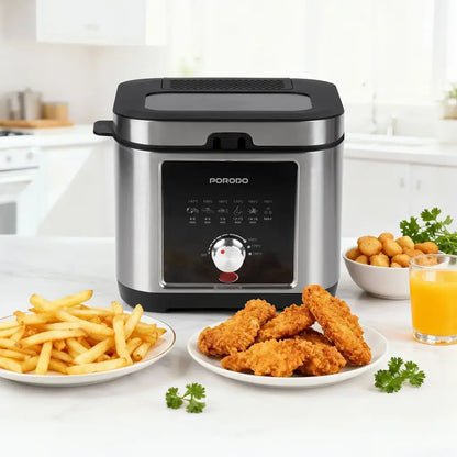 Porodo Stainless Steel 2.5L Deep Fryer with Adjustable Temperature & Non-Stick Tray
