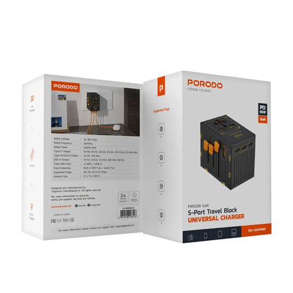 Porodo GaN 5-Port Travel Block Universal Charger 65W