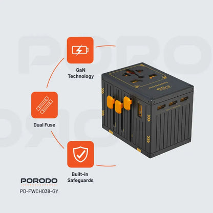 Porodo GaN 5-Port Travel Block Universal Charger 65W