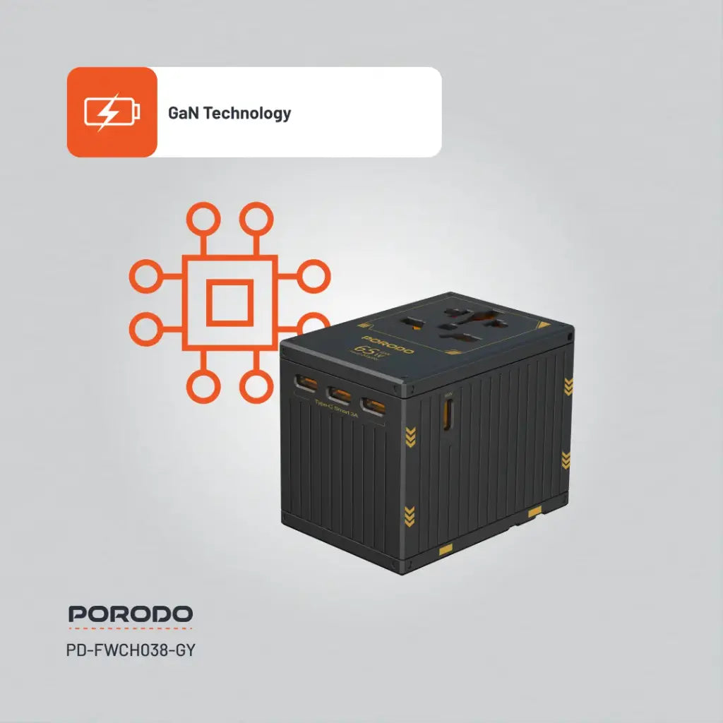 Porodo GaN 5-Port Travel Block Universal Charger 65W