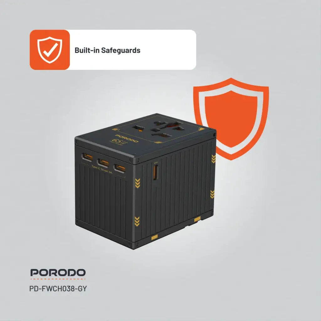 Porodo GaN 5-Port Travel Block Universal Charger 65W