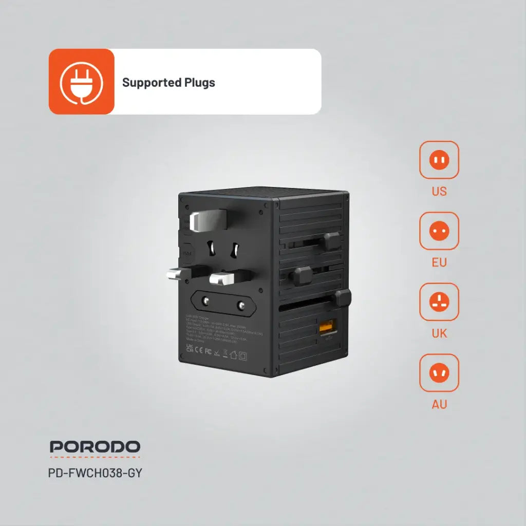 Porodo GaN 5-Port Travel Block Universal Charger 65W