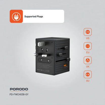 Porodo GaN 5-Port Travel Block Universal Charger 65W