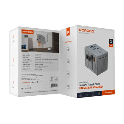 Porodo GaN 5-Port Travel Block Universal Charger 65W