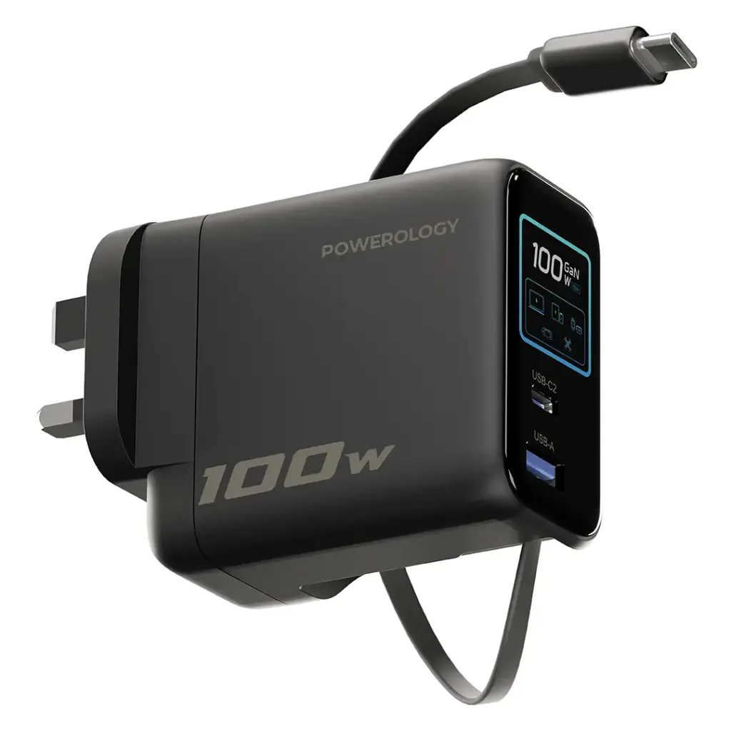 Powerology 100W AI TFT Adapter Retractable Type-C Cable