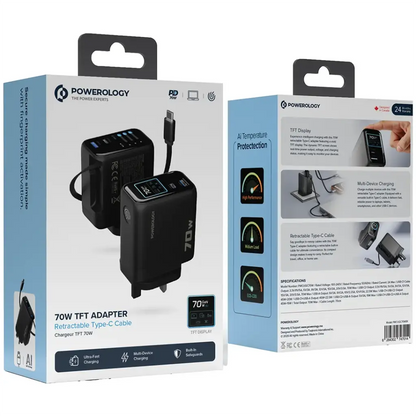 Powerology 70W AI TFT Adapter Retractable Type-C Cable