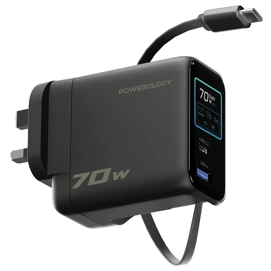Powerology 70W AI TFT Adapter Retractable Type-C Cable