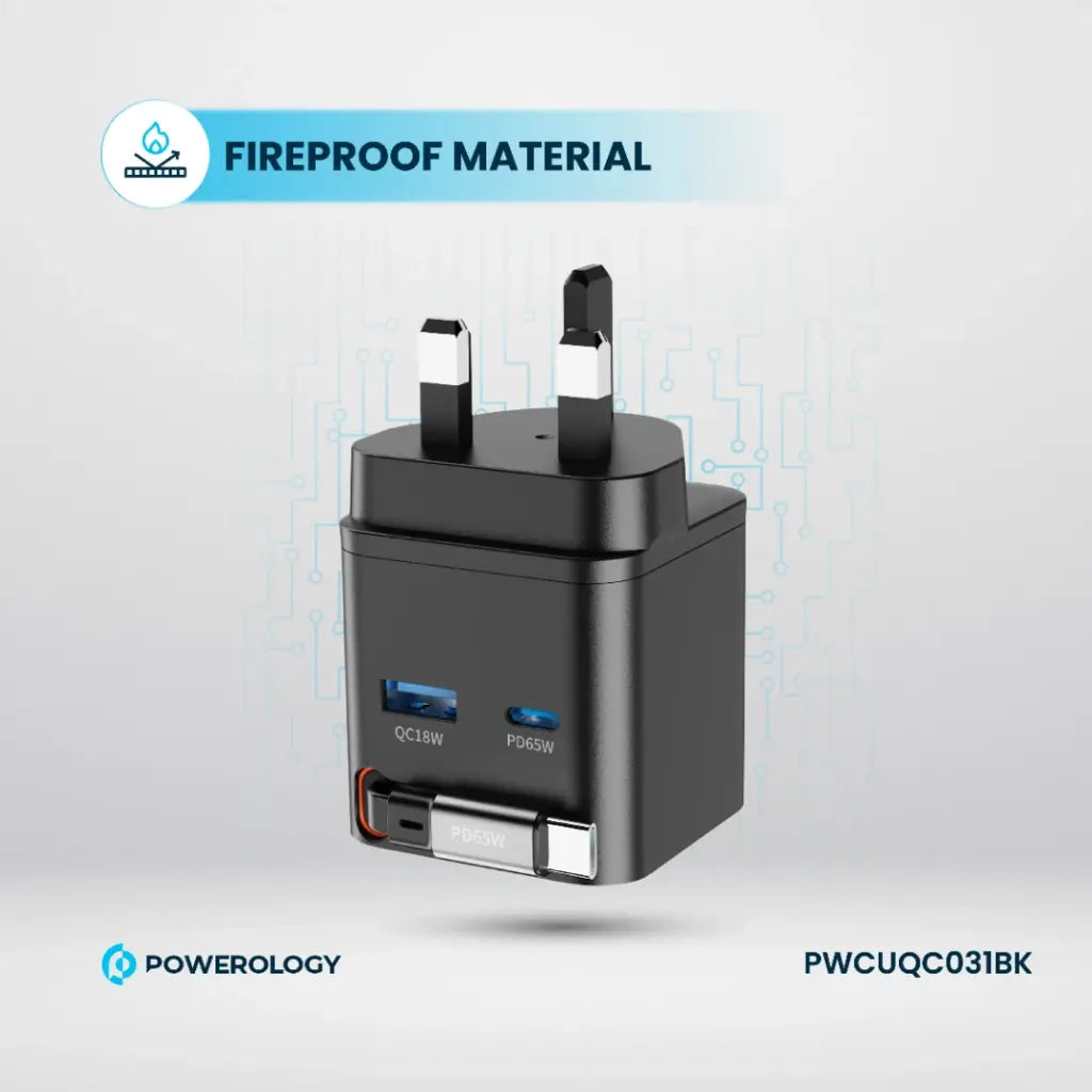 Powerology 65W Dual Port | Retractable GaN Charger