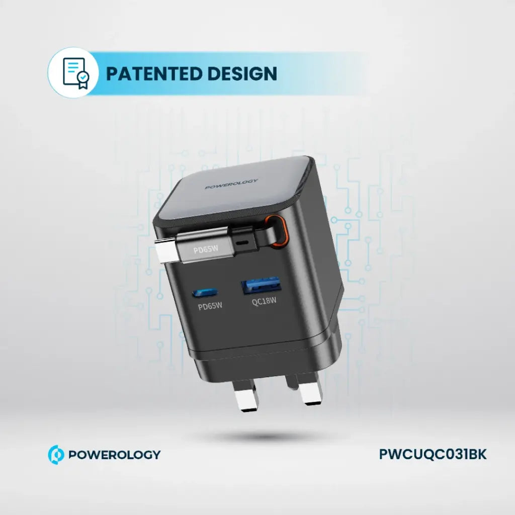 Powerology 65W Dual Port | Retractable GaN Charger