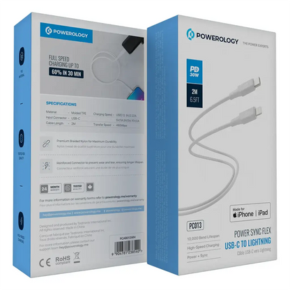 Powerology Power Sync Flex USB-C to Lightning Cable PD 30W