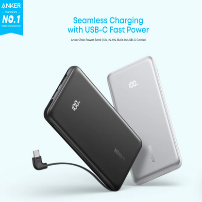 Anker Zolo Power Bank (10K, 22.5W, Built-In USB-C Cable)