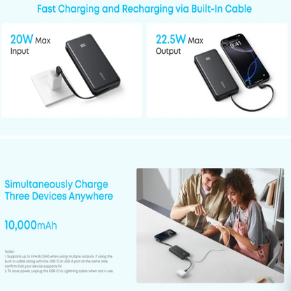 Anker Zolo Power Bank (10K, 22.5W, Built-In USB-C Cable)