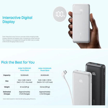 Anker Zolo Power Bank (10K, 22.5W, Built-In USB-C Cable)