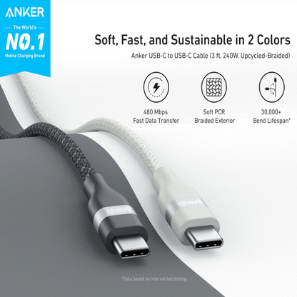 Anker USB-C to USB-C Cable (240W, Upcycled-Braided)