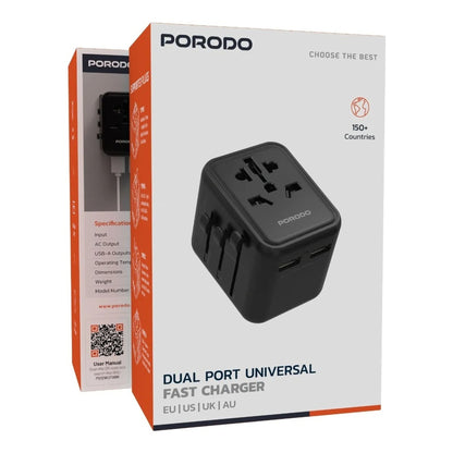 Porodo Dual USB-A Universal Travel Adapter 2.4A