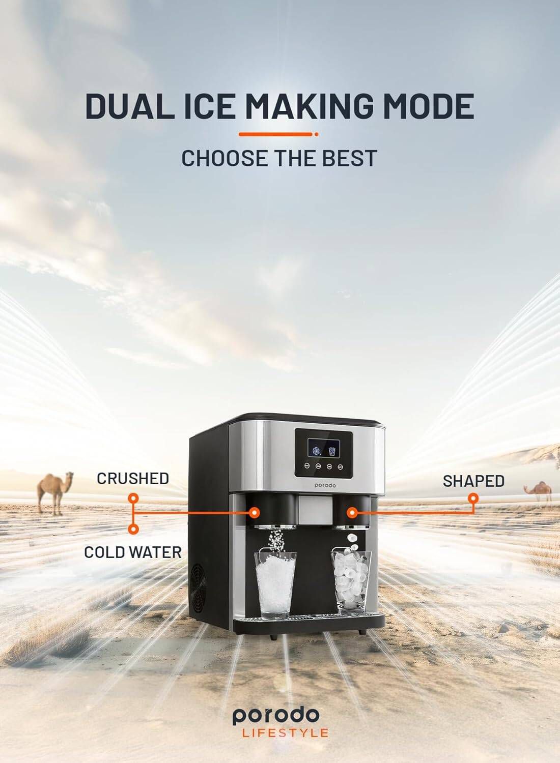 Porodo 3in1 Ice Maker with Crusher and Cold Water Dispenser