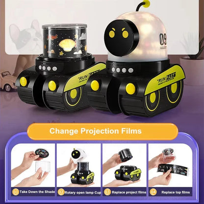 Music Cartoon Robot Car Projection Lamp for Kids