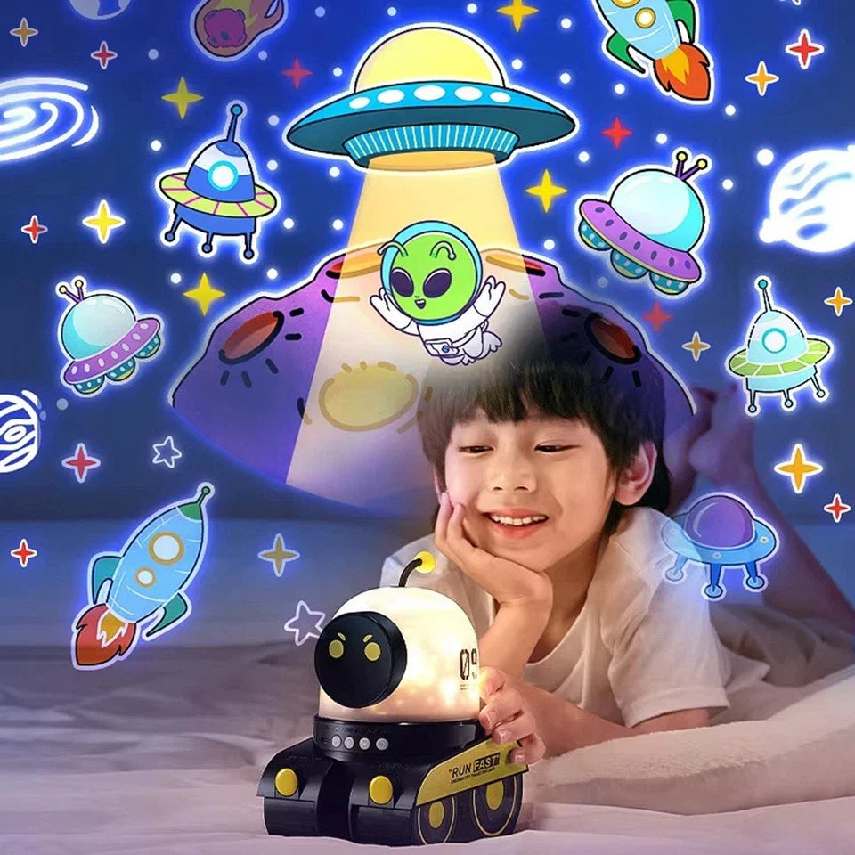 Music Cartoon Robot Car Projection Lamp for Kids